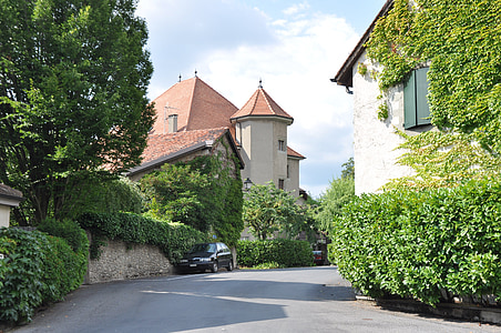 falu, Laconnex, Genf, Castle, Borostyán, középkori, építészet