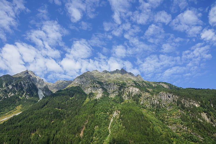 montanhas, Alpina, Áustria, céu, azul, prados de montanha, nuvens