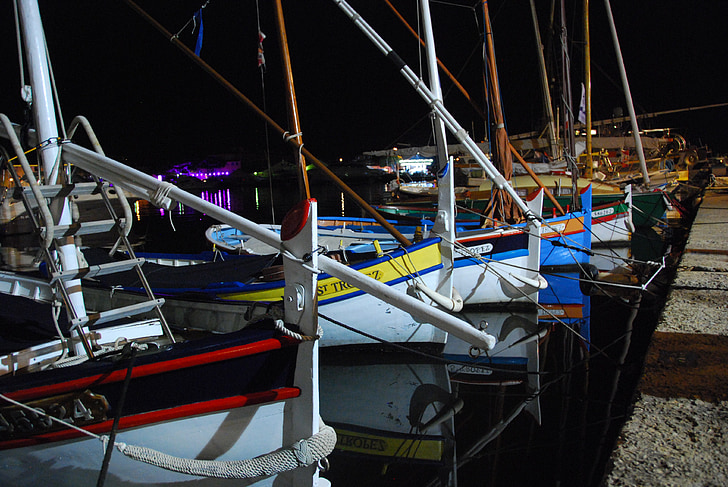 perahu, nelayan, laut, malam, perahu, Memancing, Marina