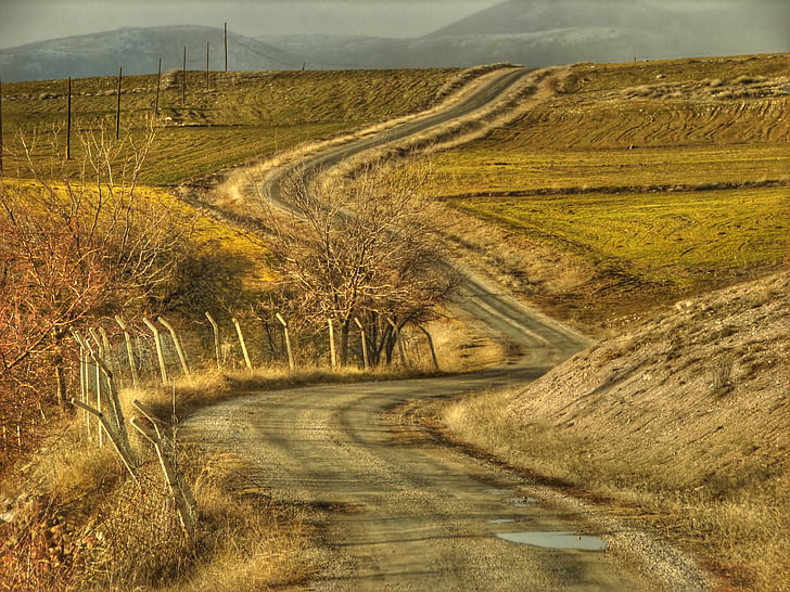 Ankara, estrada, campos, fazenda, paisagem, montanhas, colinas