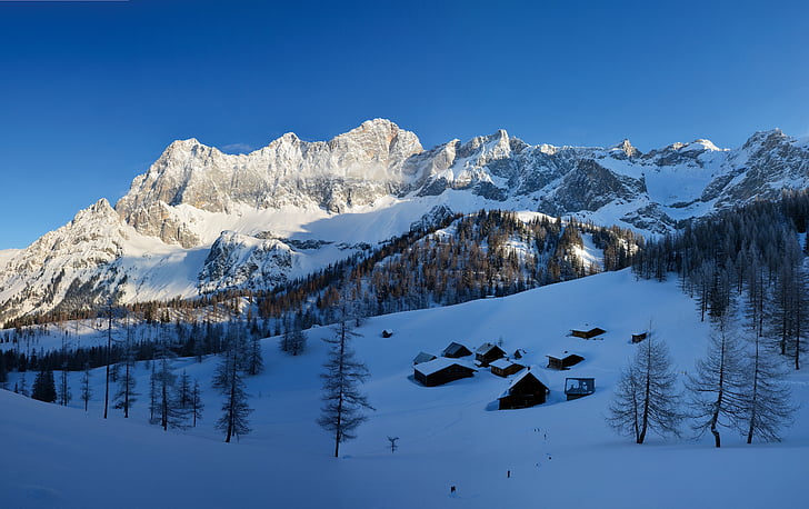 alpejska, Austria, Styria, góry, zimowe, śnieg, góry