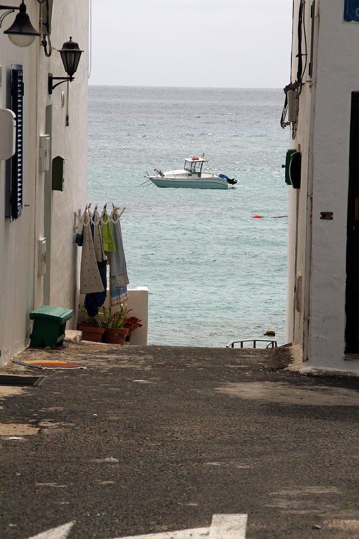 båt, mittgången, byn, Lanzarote, Canary island