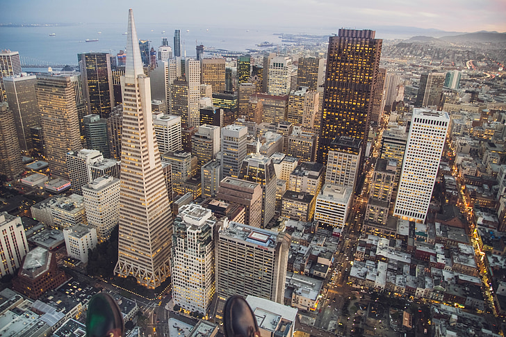 san francisco, buildings, towers, high rises, rooftops, architecture, aerial