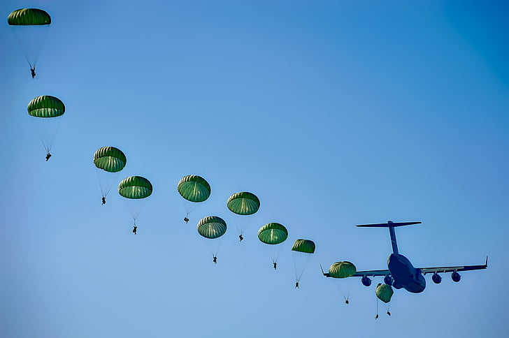 army, rangers, parachuting, jumping, aircraft, airplane, military