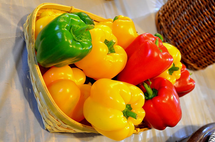 bell peppers, veggies, peppers, sweet peppers, yellow, red, food