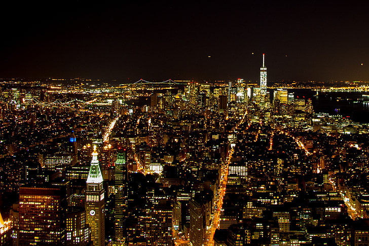 New york, Manhattan, noční, Empire state, budova, Architektura, mrakodrap