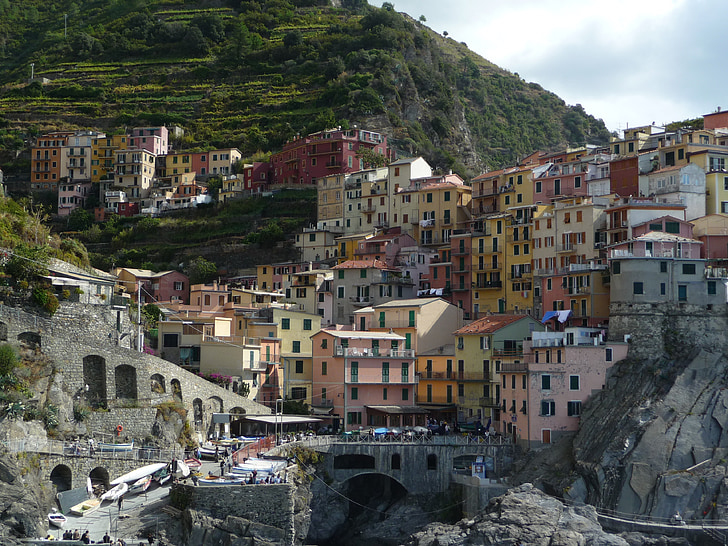 Manarola, Olaszország, Cinque, Terre, Liguria, színes, Családi házak