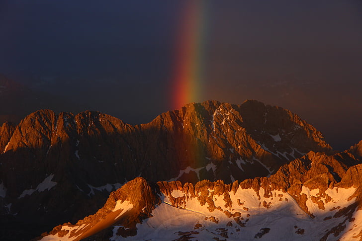 Zugspitze, Bawaria, Rainbow, drżeć, panoramy, alpejska, szczyt