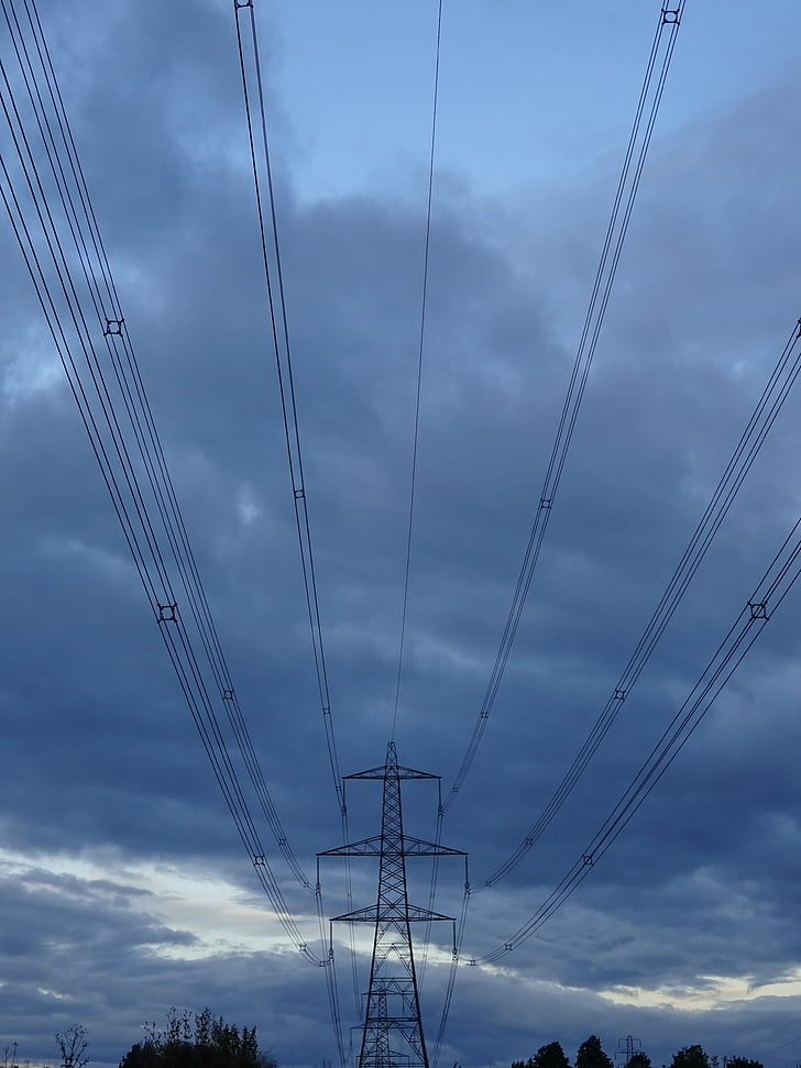 pilón, cables, electricidad, energía, industrial, alambre, cielo