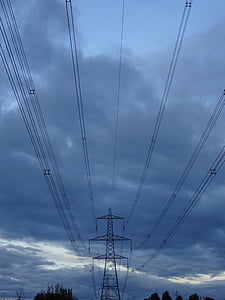 pylon, cables, electricity, power, industrial, wire, sky