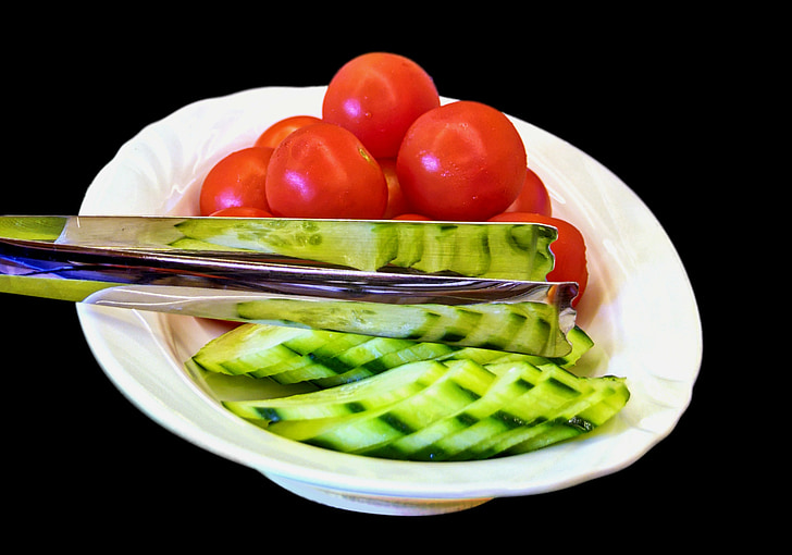 pomidor, ogórek, zdrowe, jedzenie, jeść, warzywa, śniadanie w formie bufetu