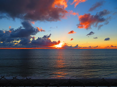 sunset, sunrise, clouds, beach, afterglow, sun, outdoor