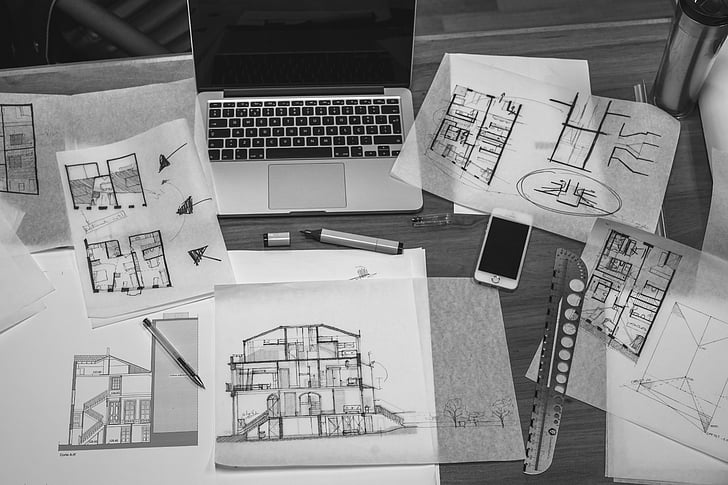 архітектурне проектування, Архітектура, чорно-білі, план, бізнес, малюнки, будинок