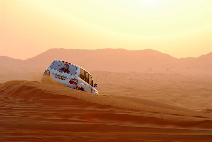 Desert, piesok, západ slnka, Dubaj, Arabské, Downhill