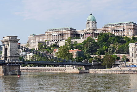 royal palace, budapest, chain bridge, danube, river, current, valley view