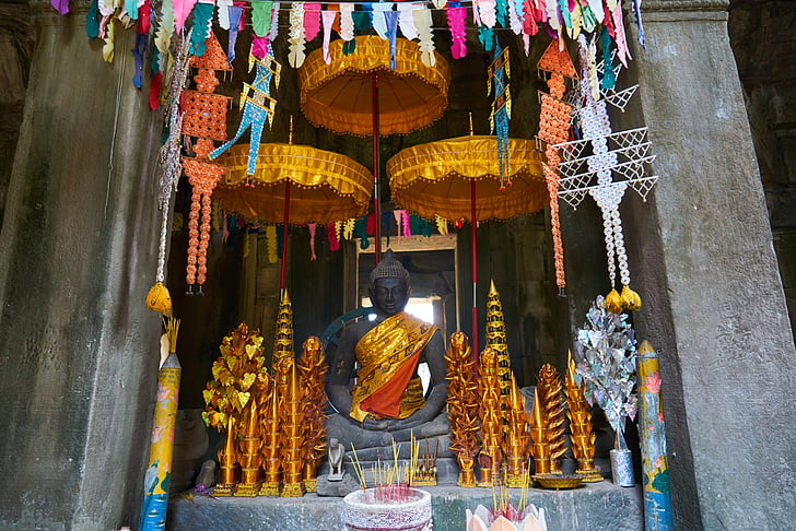 escultura, Deus, Budismo, budista, asiáticos, Camboja, amarelo
