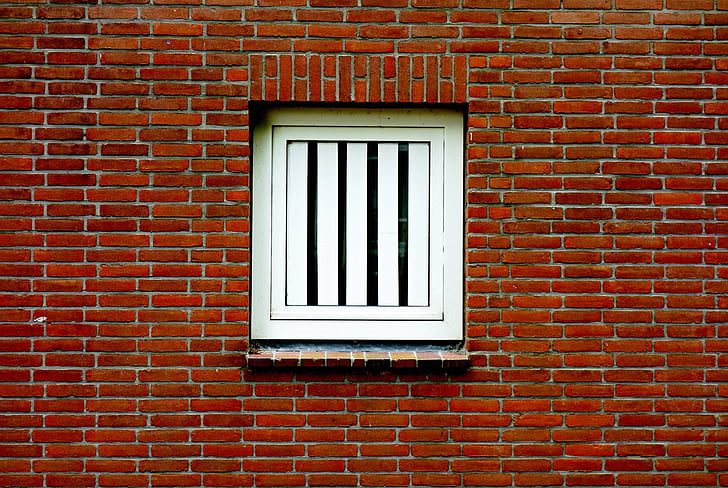 vindue, hus, House vindue, væg, røde mursten, røde murstensvæg, vindue i væggen