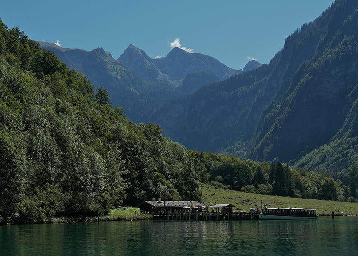 Königssee, Berchtesgaden, Massif, Berchtesgaden Alpok, Berchtesgaden nemzeti park, nézet, boot