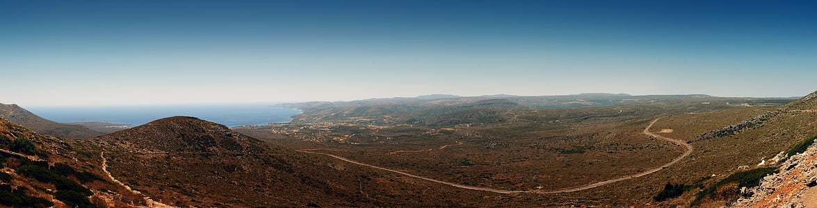 Kythira, Panorama, landskap, Visa, karga, torr, blå