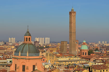 Bolonijos, San petronio, Italija, miesto peizažas, Architektūra, Garsios vietos, miesto panorama