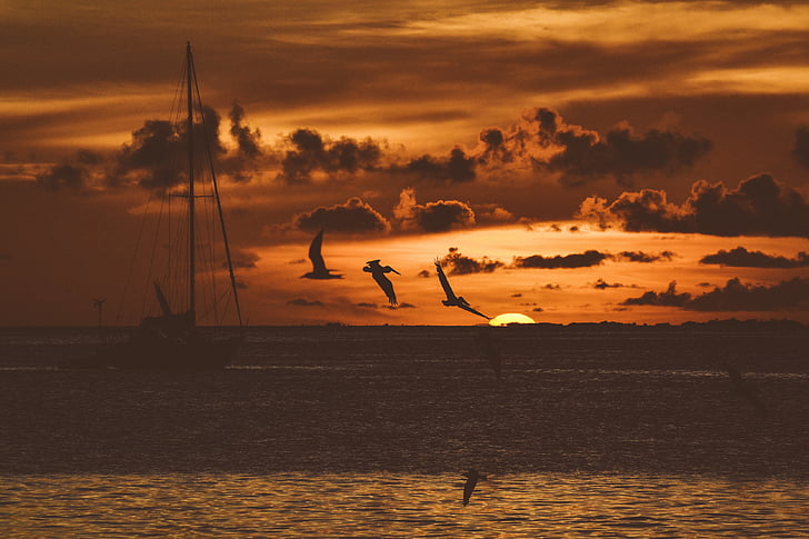 paisaje, Foto, cuerpo, agua, puesta de sol, nube, barco