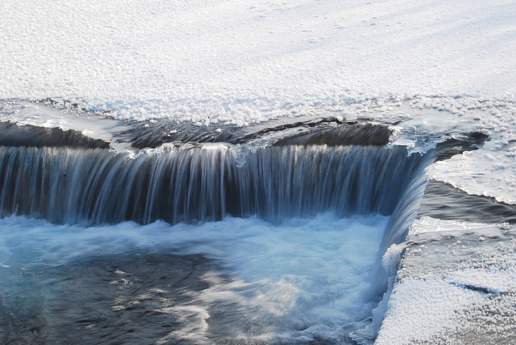 river, ice, frozen river, winter, snow, water, waterfall