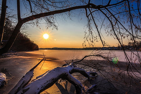 winter, lake, snow, ice, cold, landscape, wintry