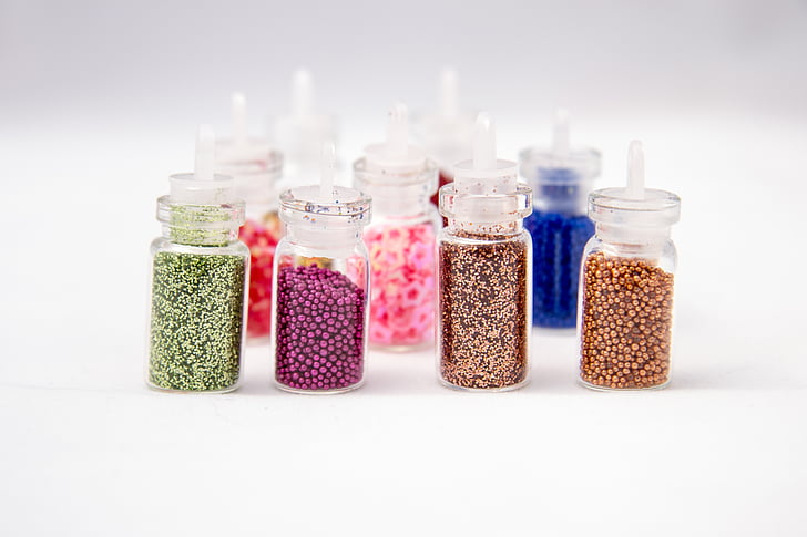 jars, tinsel, capacity, manicure, ornament, jewelry, light background