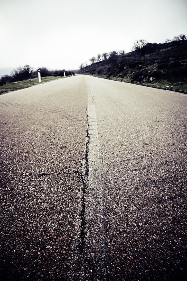 asphalt, cracked, perspective, road, travel