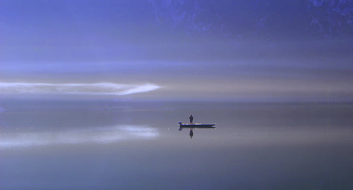 Lake, nước, sương mù, con tàu, phản ánh, khởi động, Fischer