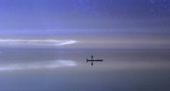 озеро, води, туман, корабель, дзеркальне відображення, завантаження, Фішер