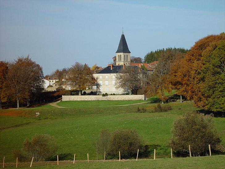 Auvernia, de-dôme, Livradois, échandelys, aldea, Iglesia, arquitectura