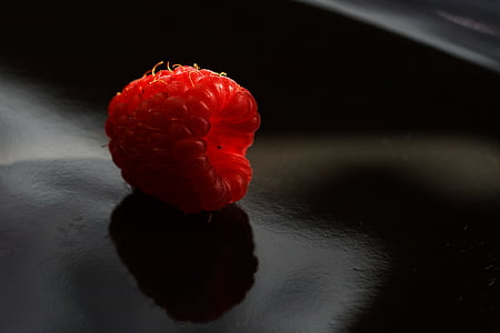 closeup, fotografia, vermelho, frutas, preto, superfície, framboesa