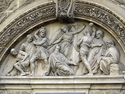 Paris, St-etienne-au-mont, fasad, trumhinnan, martyrskap, stening, skulpturer