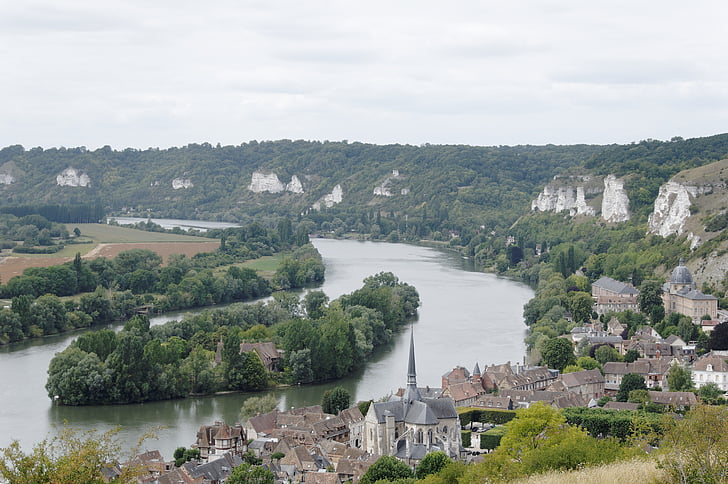 falu, Les andelys, Seine, sziklák, folyó