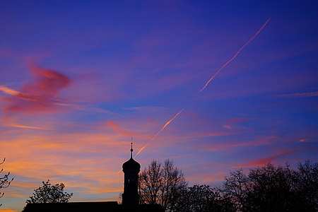 sunset, evening hour, sky, pastellfarben, colorful, color, church