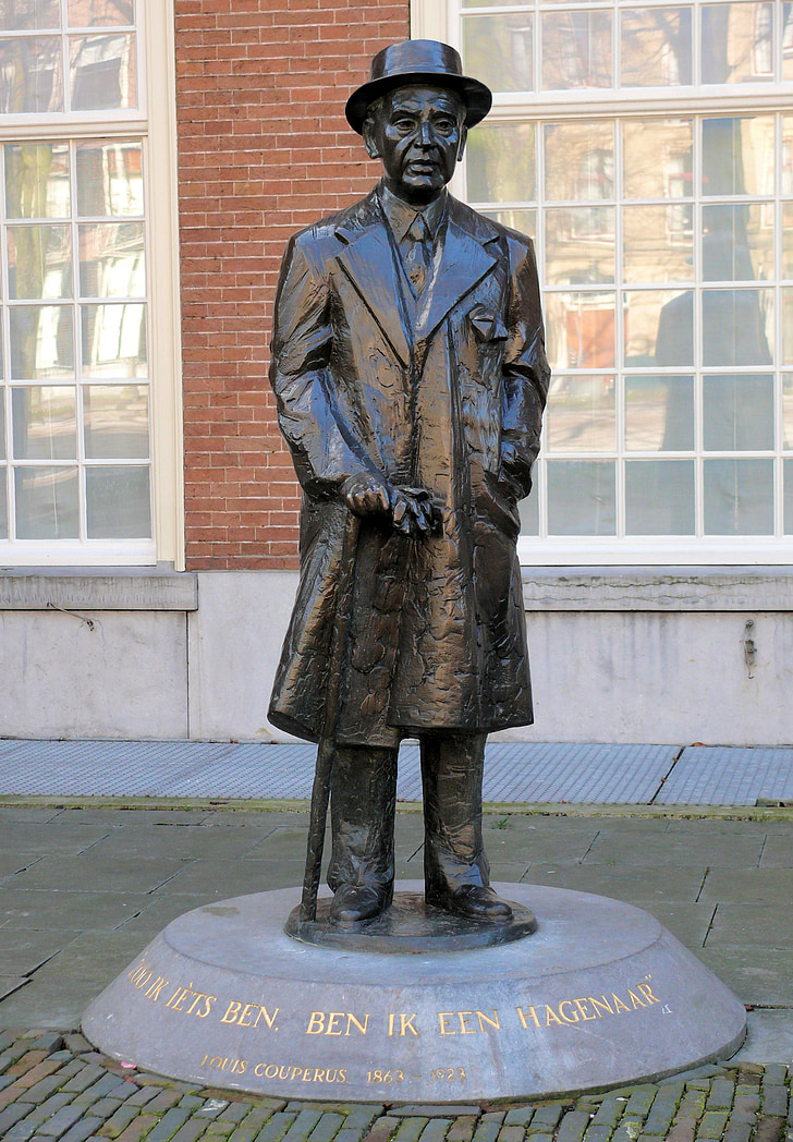 posąg, Louis couperus, w Hadze, Holandia, Rzeźba, mężczyzna w płaszczu