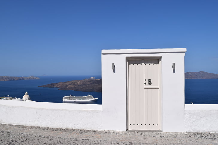 Santorini, Grécko, dvere, Kyklady ostrovy, more, Egejské more, Stredozemného mora