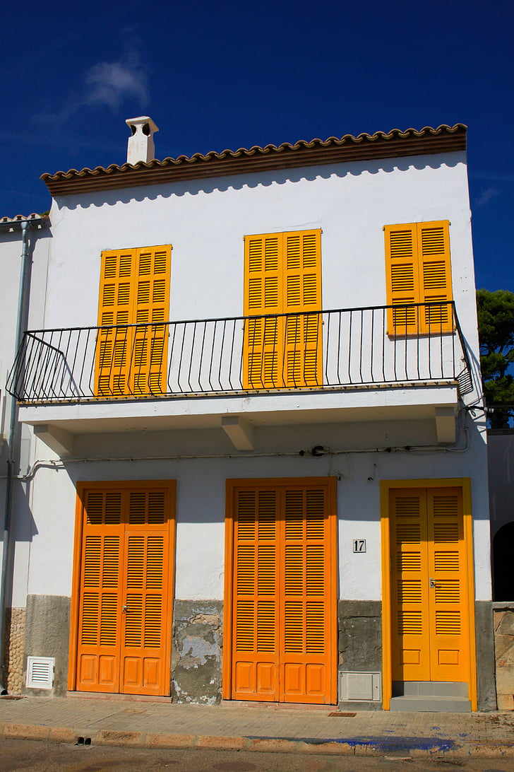 okno, polkna, balkon, domov, stavbe, rumena, arhitektura