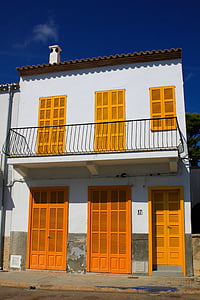 jendela, jendela, balkon, rumah, bangunan, kuning, arsitektur