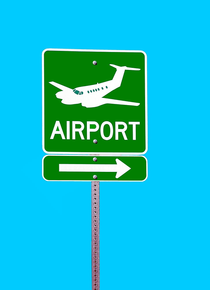 Aeroporto, sinal, direção, informações, símbolo, texto, isolado