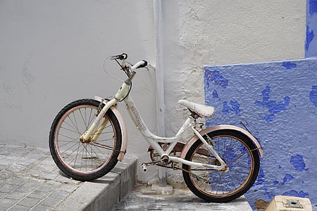 cykel, kørsel, væg, hvid