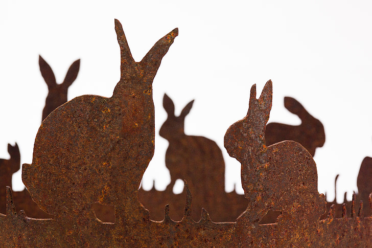 easter, easter bunny, hare ring, laser cut, metal, stainless, rusty