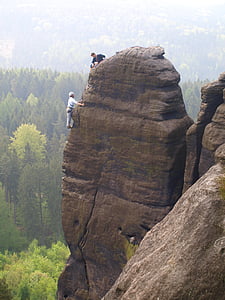 易北河砂岩山, pfaffenstein, 登山家, 登山者, 爬上, 运动攀登, 攀岩