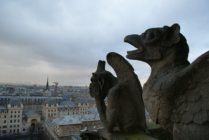 París, cel, Notre-dame, vista sobre la ciutat, capital, França, escultura