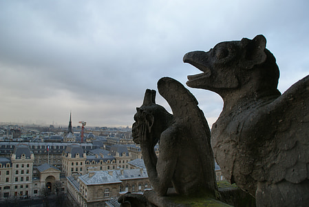 Париж, небо, Нотр-Дам, вид на місто, капітал, Франція, скульптура