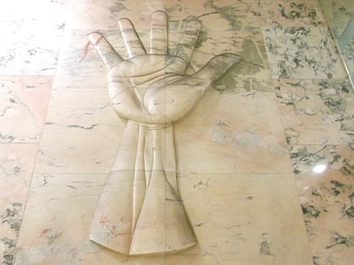 metrô, mão, Lisboa, Saldanha, escultura, Estação, pedra