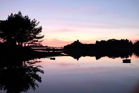 Bretagne, solnedgang, sjøen, Frankrike, ferie, refleksjon, natur