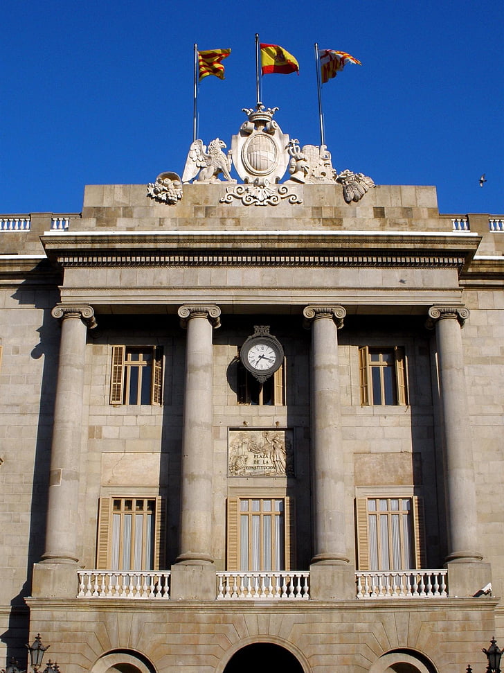 Βαρκελώνη, Δημαρχείο, νεοκλασικό, πρόσοψη, στήλες, Ισπανία, αρχιτεκτονική