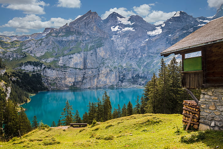 túp lều, Lake, dãy núi, núi hut, cảnh quan, Thiên nhiên, Alpine